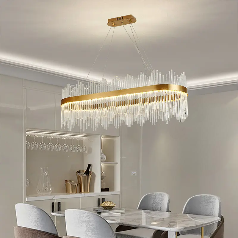 Crystal Rod LED Chandelier Contemporary Gold Drum